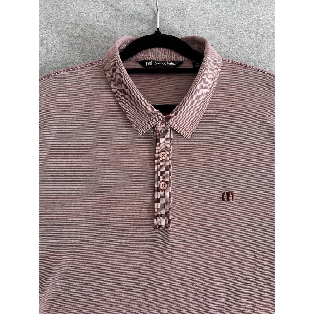 Travis Mathew Mens XL Performance Golf Polo Short Sleeve Micro‎ Stripe Burgund